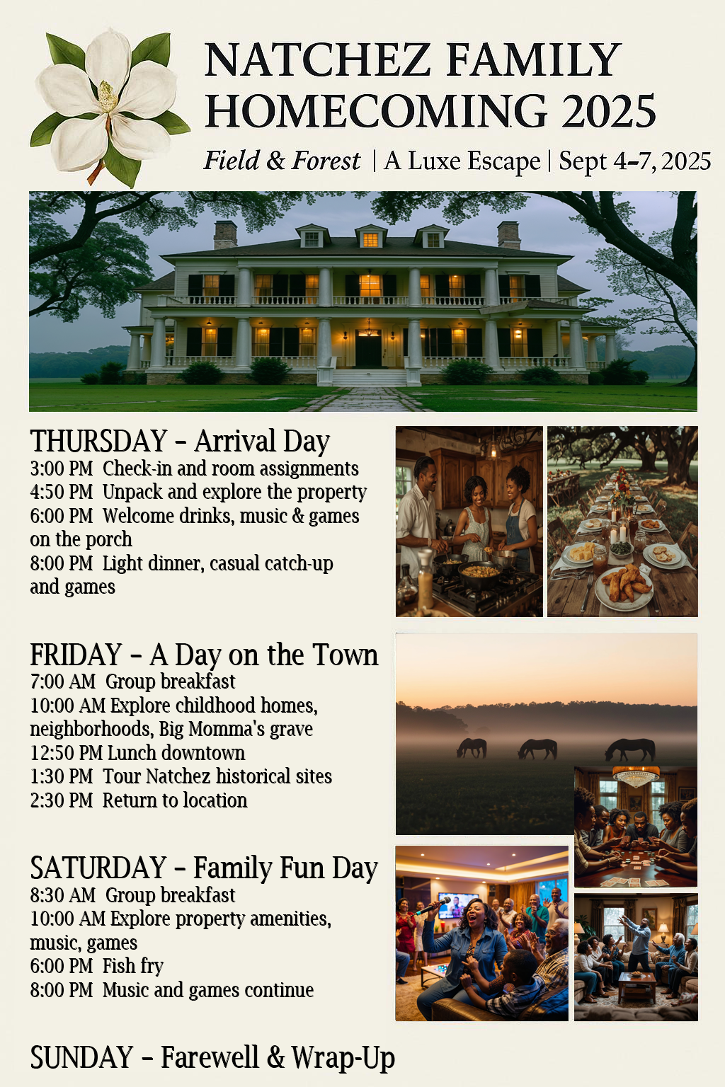 Stewart-Wilson Family Homecoming 2025 Detailed Itinerary